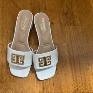 TOP Moda White Mules with Gold Accent